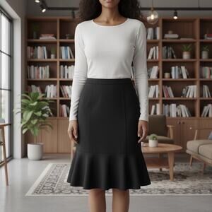 Eileen Fisher Brown Knee Length Wool Blend Elastic Waist Tulip Skirt Sz Small